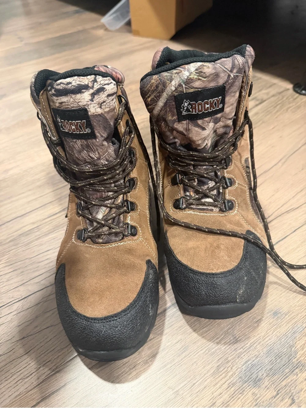 Kids Suede Brown Outdoor Boots with Camouflage Accent